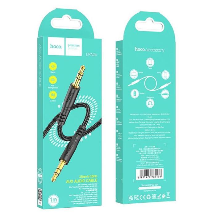 Hoco - Hoco AUX Mini Jack 3.5mm - Mini Jack 3.5mm Kabel 1m UPA24 - Svart