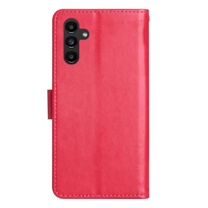 OEM - Samsung Galaxy S26 Plus Plånboksfodral Konstläder Fjäril Blommor - Röd