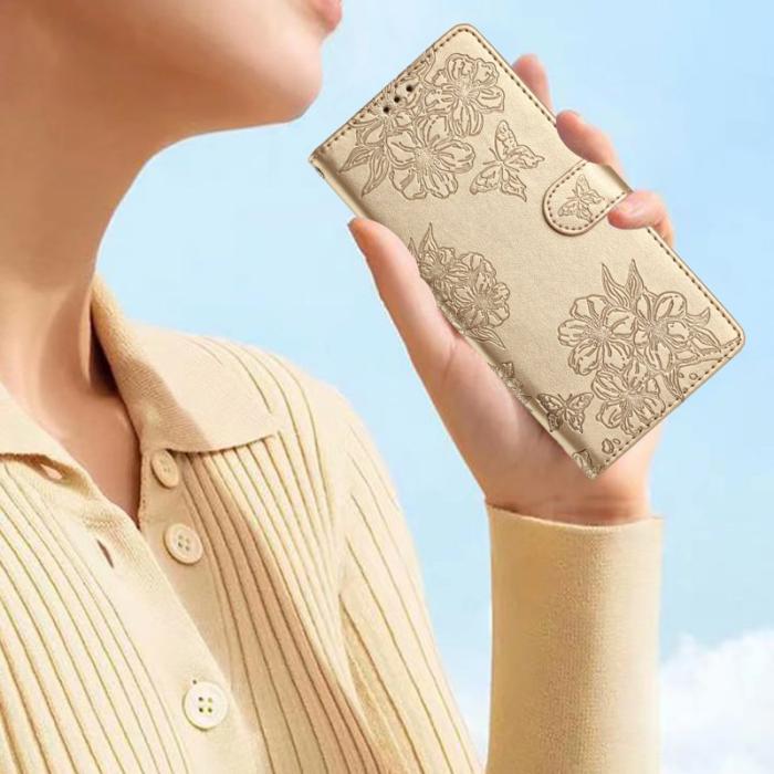 OEM - Mobilskal till Samsung Galaxy S26 Ultra Butterfly Blommönster KonstLäder - Guld