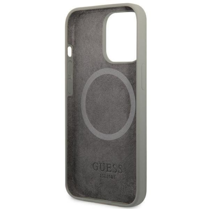 Guess - Guess iPhone 13 Pro Max Skal MagSafe Silicone Logo Plate - Grå