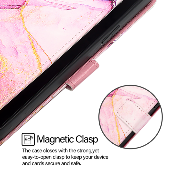 A-One Brand - iPhone 16e Plånboksfodral Marble Pattern med Rem LS001