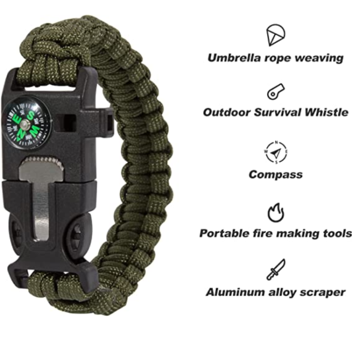 OEM - Överlevnadsarmband Paracord l Kompass , Visselpipa , Flintbrandstartare - Grön