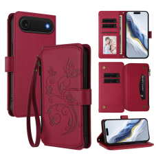 A-One Brand - iPhone 17 Air Plånboksfodral Butterfly Floral Imprint - Vinröd
