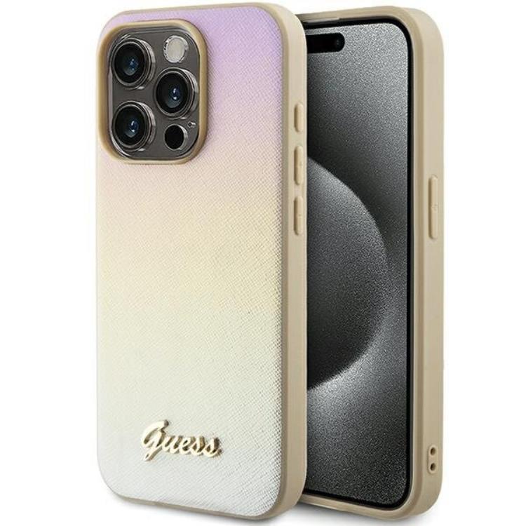 Guess iPhone 15 Pro Max Mobilskal Saffiano Iridescent Script - Guld | 2353 | AlltMobil