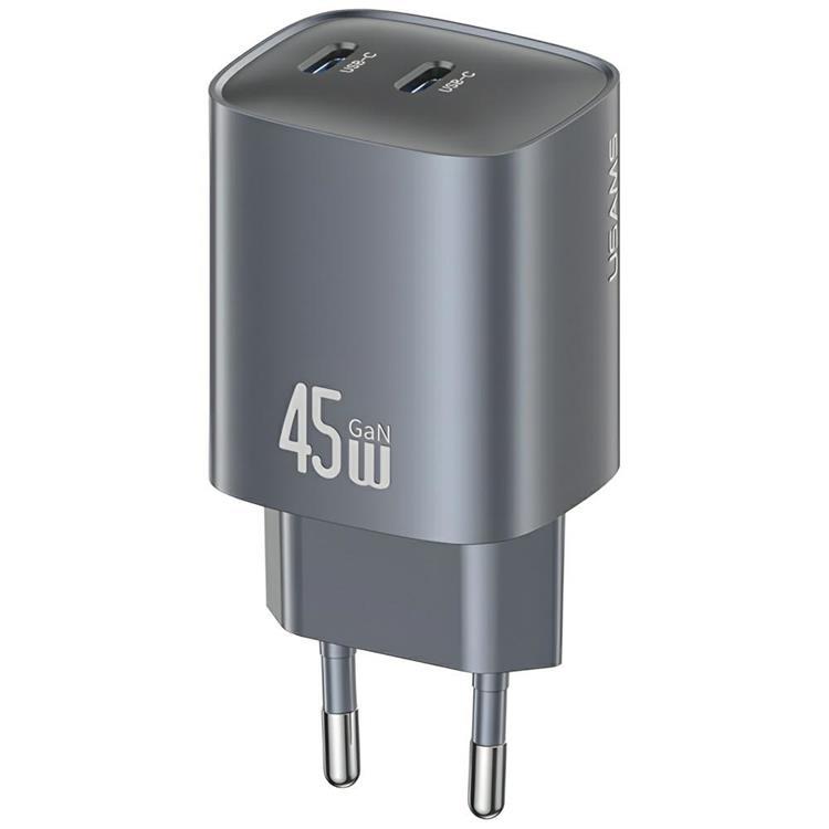 USAMS Snabbladdare 45W 2xUSB-C GaN - Tarnish | 505295 | AlltMobil