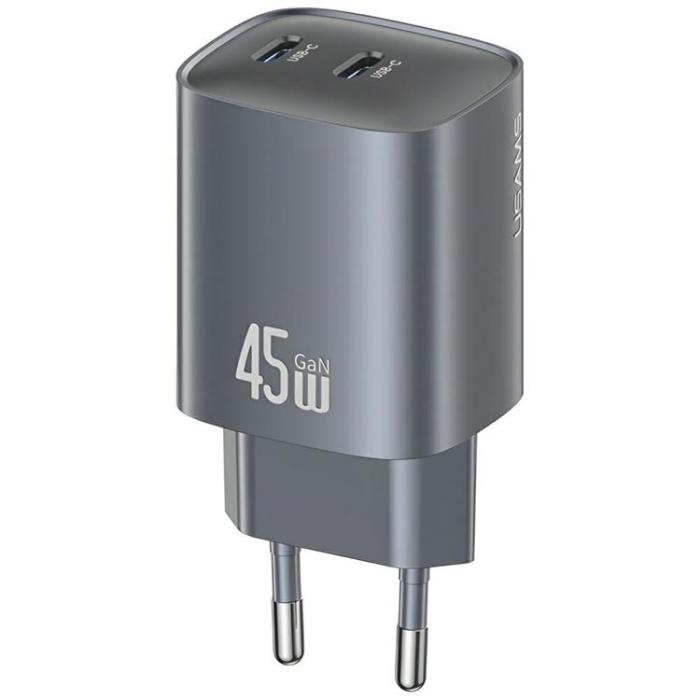 USAMS - USAMS Snabbladdare 45W 2xUSB-C GaN - Tarnish