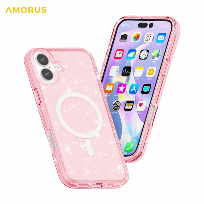 AMORUS - AMORUS Mobilskal till iPhone 17 Magsafe Glitter Powder PC + TPU - Rosa