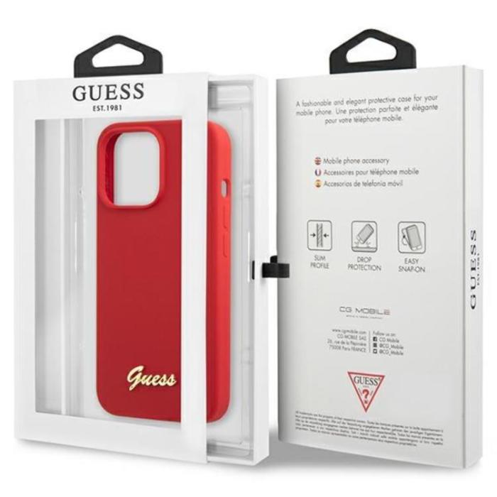 Guess - Guess iPhone 13 Pro Max Mobilskal Silicone Script Gold Logo - Röd