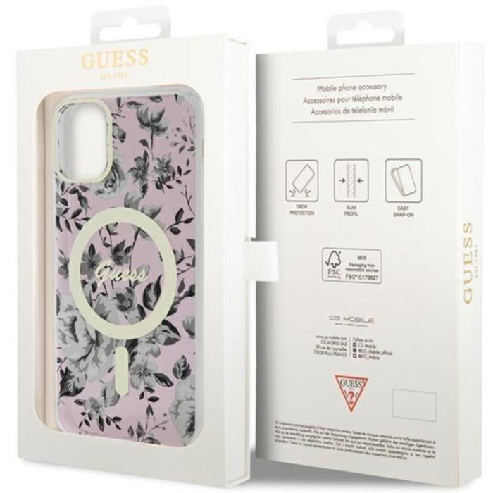 Guess - Guess iPhone 11/XR Mobilskal Magsafe Flower - Rosa