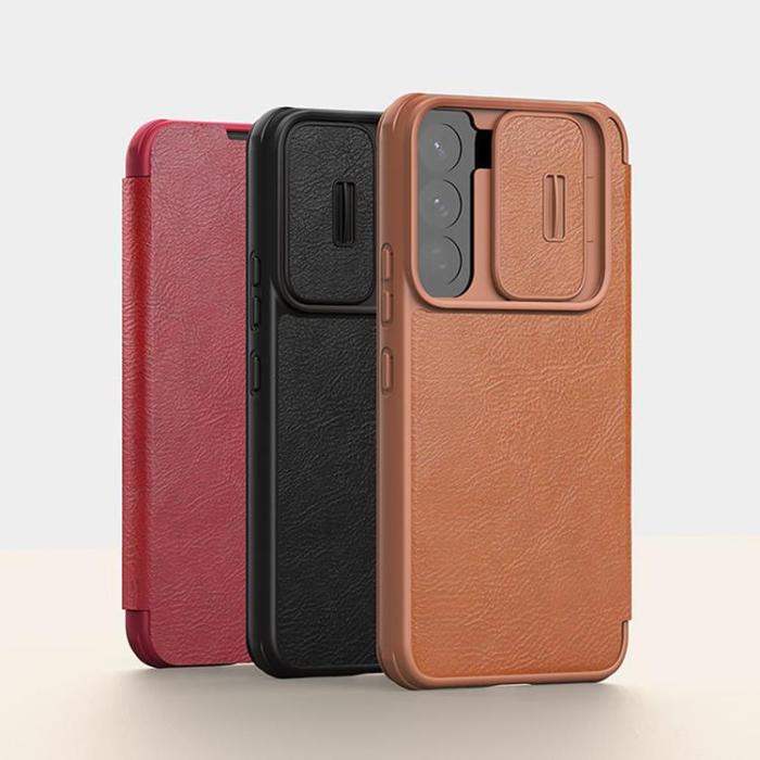 Nillkin - Nillkin Galaxy S22 Plus Plånboksfodral Qin Läder Pro Holster Flip - Brun