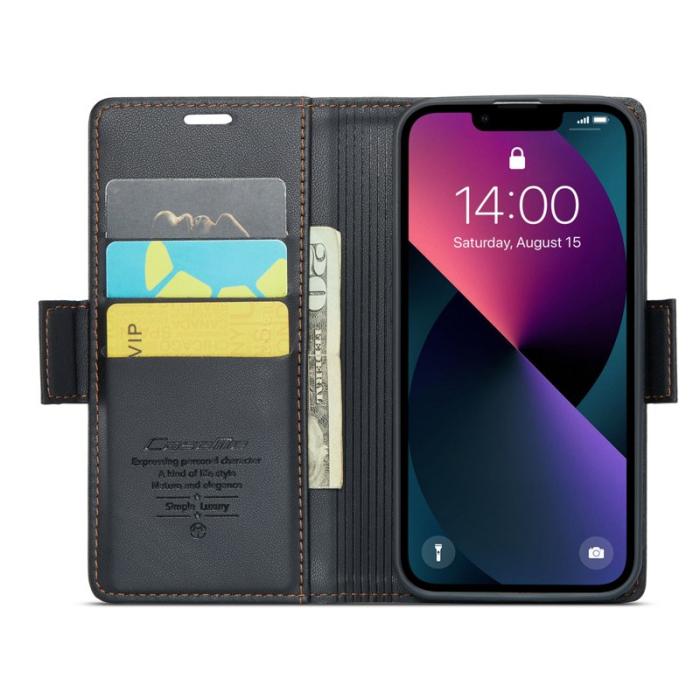 Caseme - CASEME Plånboksfodral Konstläder för iPhone 14 Plus - Svart