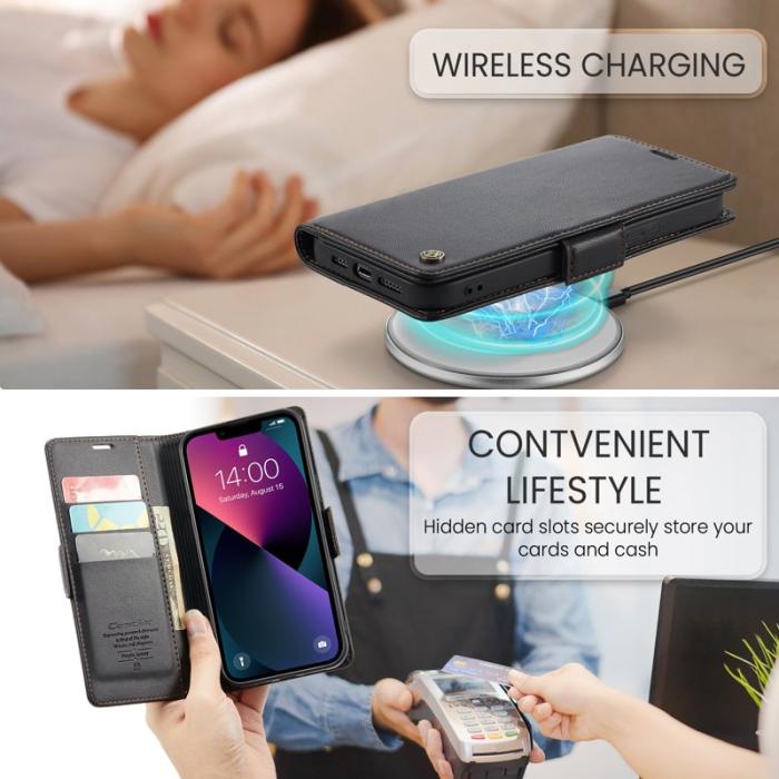 Caseme - CASEME Plånboksfodral Konstläder för iPhone 14 Plus - Svart