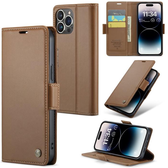 Caseme - CASEME Plånboksfodral Konstläder för iPhone 14 Pro Max - Brun