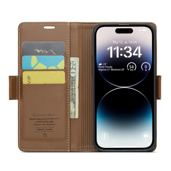 Caseme - CASEME Plånboksfodral Konstläder för iPhone 14 Pro Max - Brun