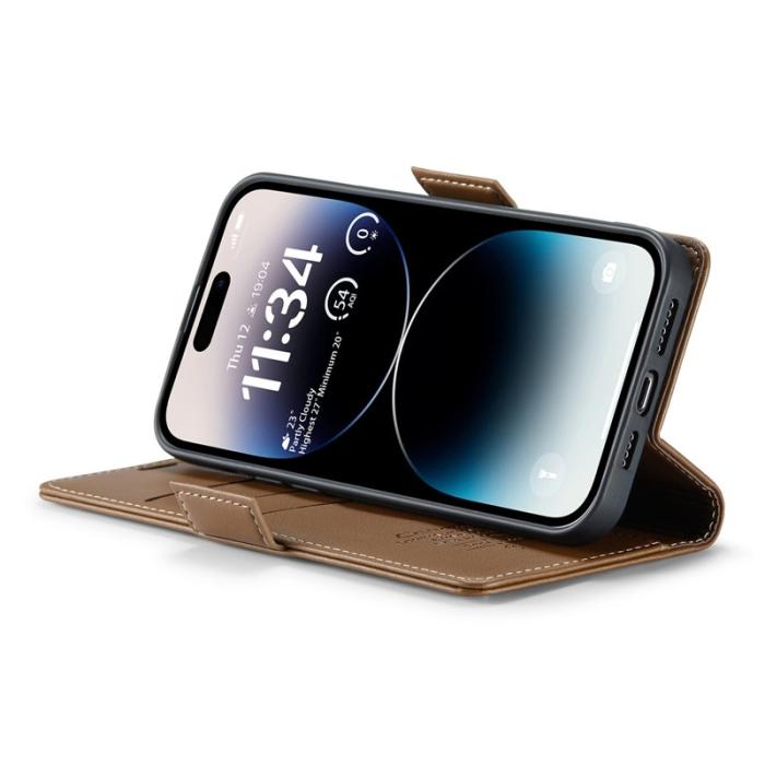 Caseme - CASEME Plånboksfodral Konstläder för iPhone 14 Pro Max - Brun