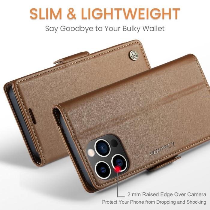 Caseme - CASEME Plånboksfodral Konstläder för iPhone 14 Pro Max - Brun