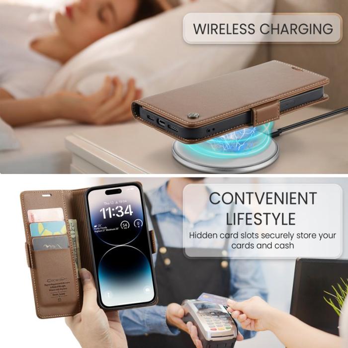Caseme - CASEME Plånboksfodral Konstläder för iPhone 14 Pro Max - Brun
