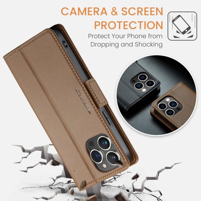 Caseme - CASEME Plånboksfodral Konstläder för iPhone 14 Pro Max - Brun