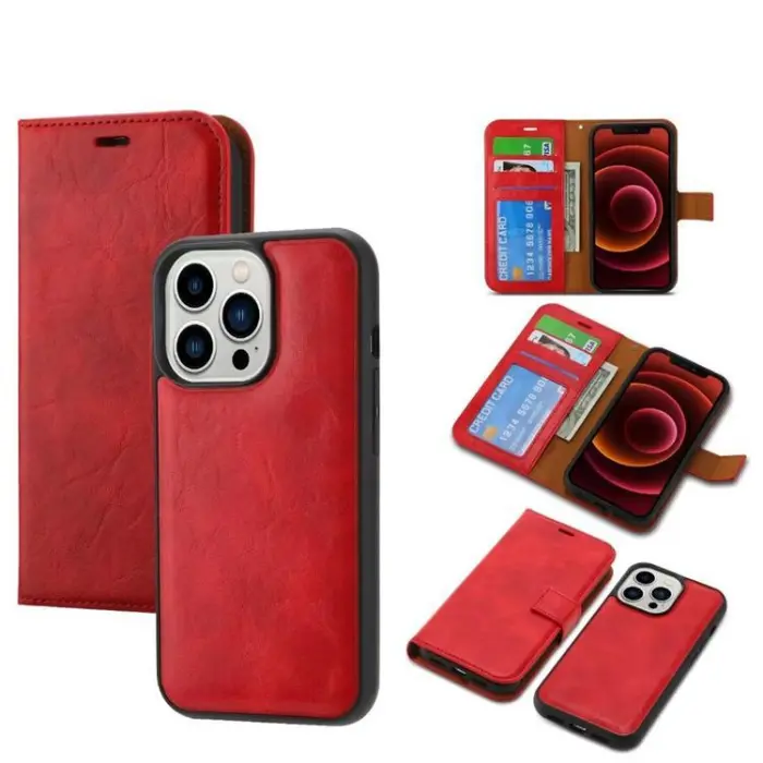 OEM - iPhone 15 Pro Plånboksfodral 2-in-1 Detachable - Röd