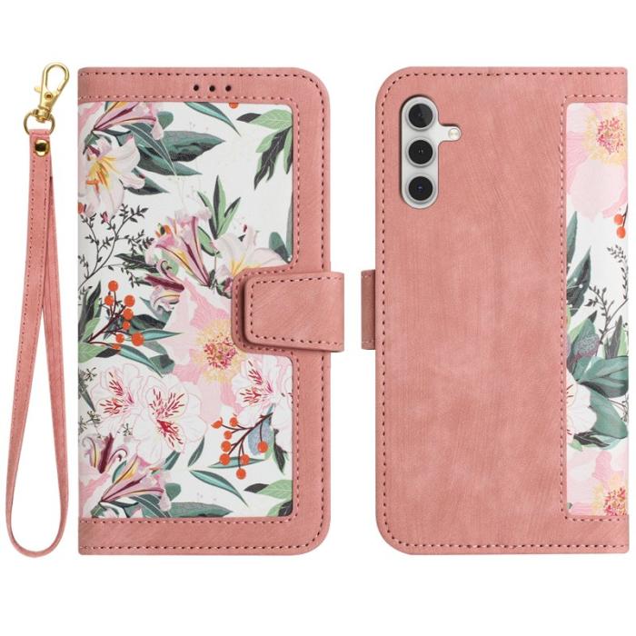 OEM - Mobilskal till Samsung Galaxy S26 Plus PU Läder Blommönster - Rosa