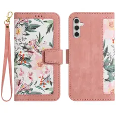 OEM - Mobilskal till Samsung Galaxy S26 Plus PU L&auml;der Blomm&ouml;nster - Rosa