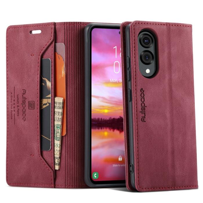 AUTSPACE - AUTSPACE Samsung Galaxy S25 Edge Wallet Fodral KonstLäder - Röd