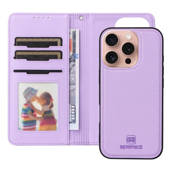 BETOPNICE - BETOPNICE iPhone 16 Pro Plånboksfodral - Avtagbart Konstläder - Lila