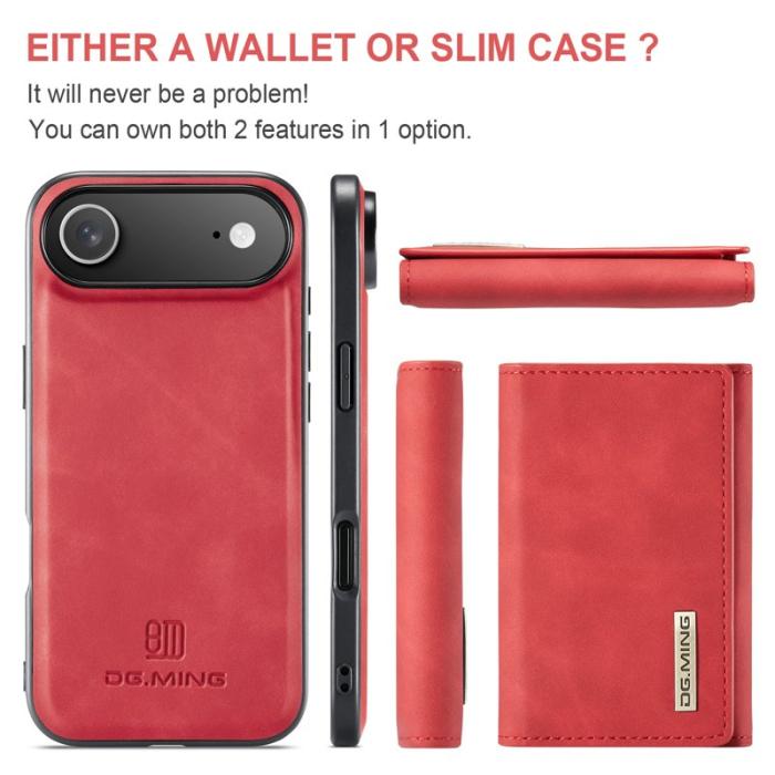 DG.MING - DG.MING iPhone Air Konstläder Plånboksfodral Kickstand PU Röd