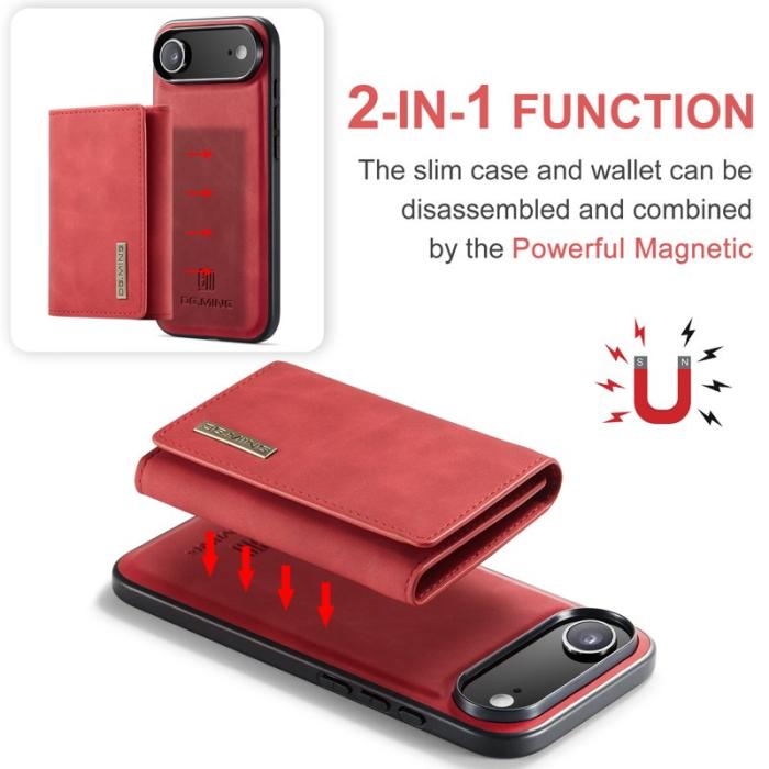 DG.MING - DG.MING iPhone Air Konstläder Plånboksfodral Kickstand PU Röd