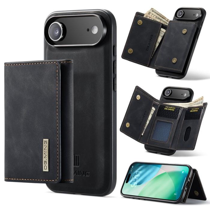 DG.MING - DG.MING iPhone Air Konstläder Plånboksfodral Kickstand PU - Svart