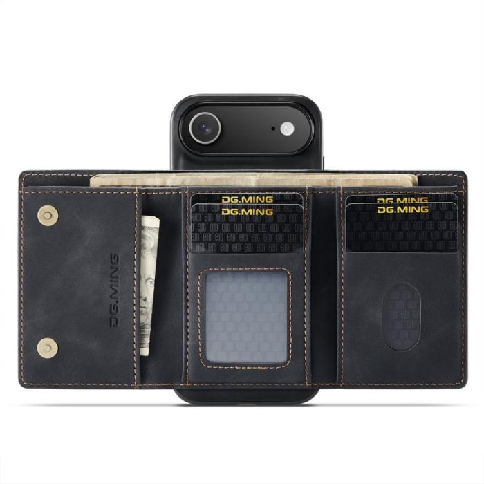 DG.MING - DG.MING iPhone Air Konstläder Plånboksfodral Kickstand PU - Svart