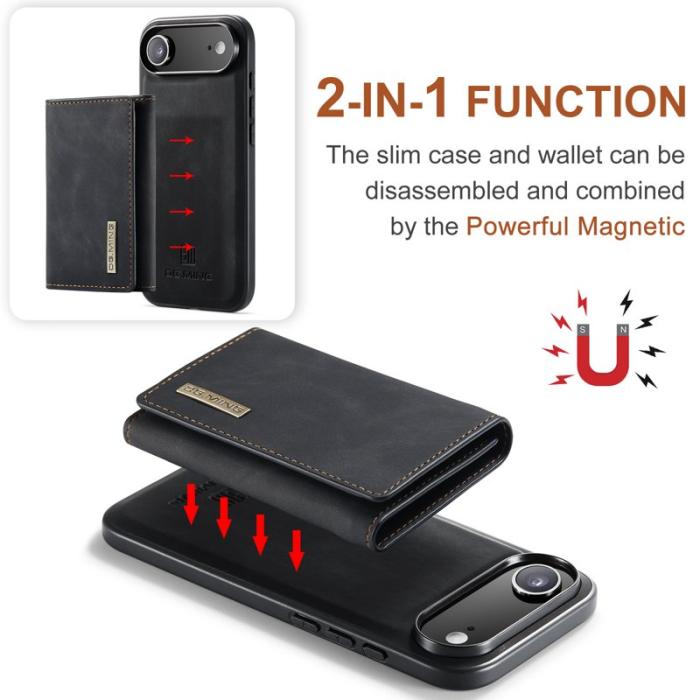DG.MING - DG.MING iPhone Air Konstläder Plånboksfodral Kickstand PU - Svart