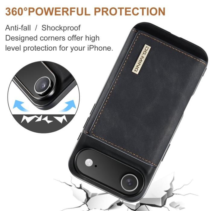 DG.MING - DG.MING iPhone Air Konstläder Plånboksfodral Kickstand PU - Svart
