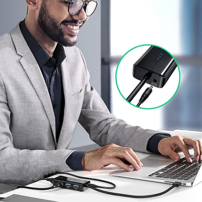 Ugreen - Ugreen Hub 3x USB-A Nätverksadapter - Svart