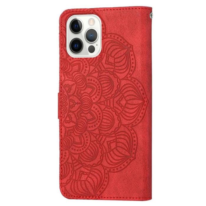 OEM - iPhone 14 Pro Plånboksfodral Mandala Flower - Röd