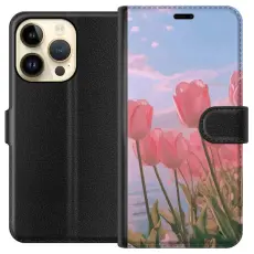 Gustaf - Pl&aring;nboksfodral till Apple iPhone 15 Pro med Rosa Tulpaner