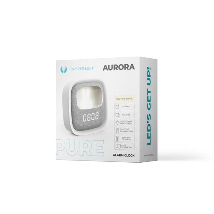Forever Light - Forever Light Väckarklocka med LED Bunny Nattlampa AURORA PURE - Vit