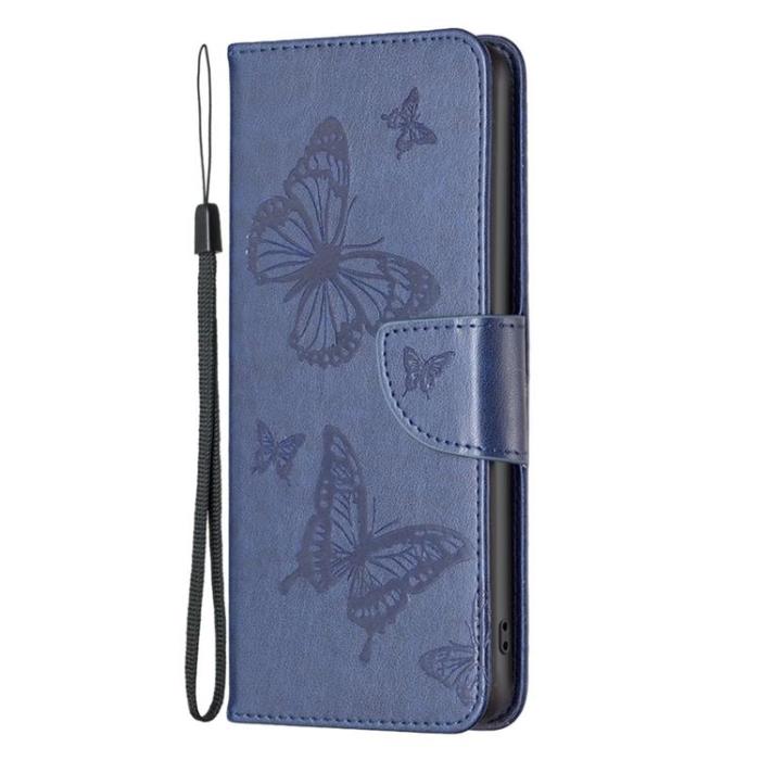 OEM - iPhone 14 Pro Max Plånboksfodral Butterflies Imprinted - Mörkblå