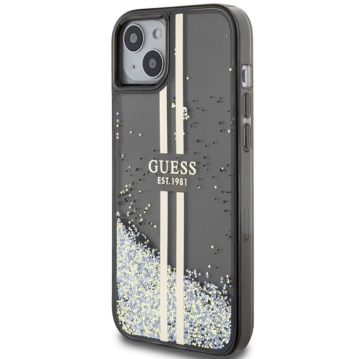 Guess - Guess iPhone 15 Plus Mobilskal Liquid Glitter Gold Stripes