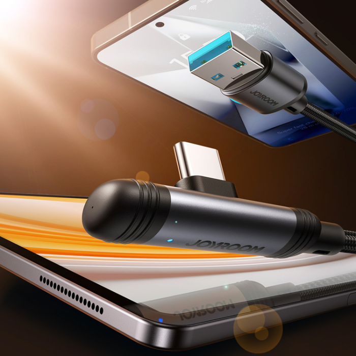 Joyroom - Joyroom USB-A - USB-C 3A Kabel 1.2m Series 90° - Svart