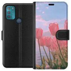 Gustaf - Pl&aring;nboksfodral till Motorola Moto G50 med Rosa Tulpaner
