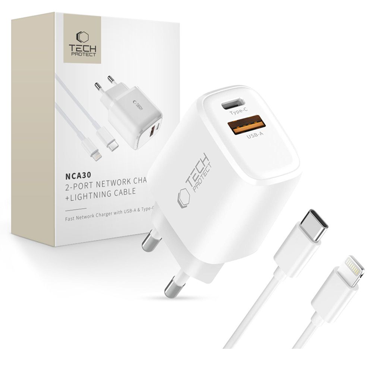 Tech-Protect Väggladdare 30W med USB-C Till Lightning Kabel - Vit | 505295 | AlltMobil
