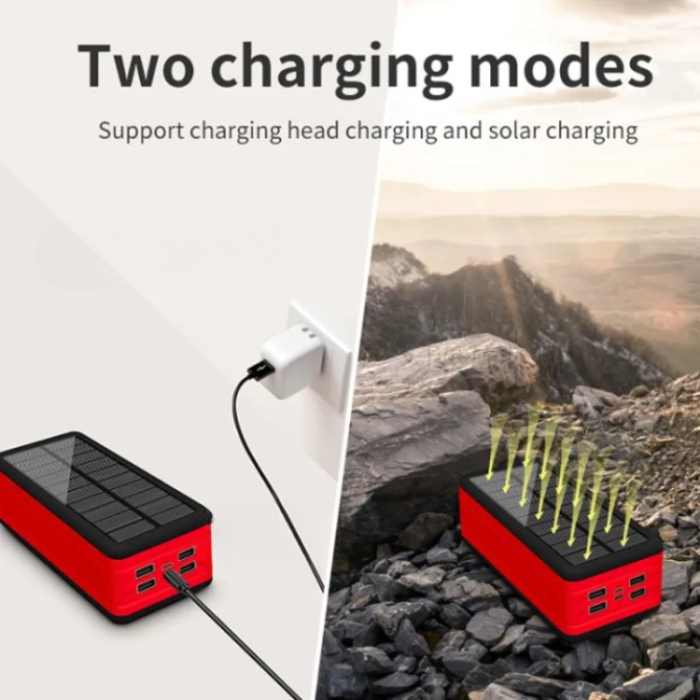 A-One Brand - Solar Powerbank 50000mAH med Camping Light - Röd