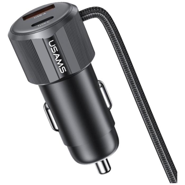 USAMS - USAMS Billaddare 66W 1xUSB-A 1xUSB-C Med USB-C/Lightning Kabel