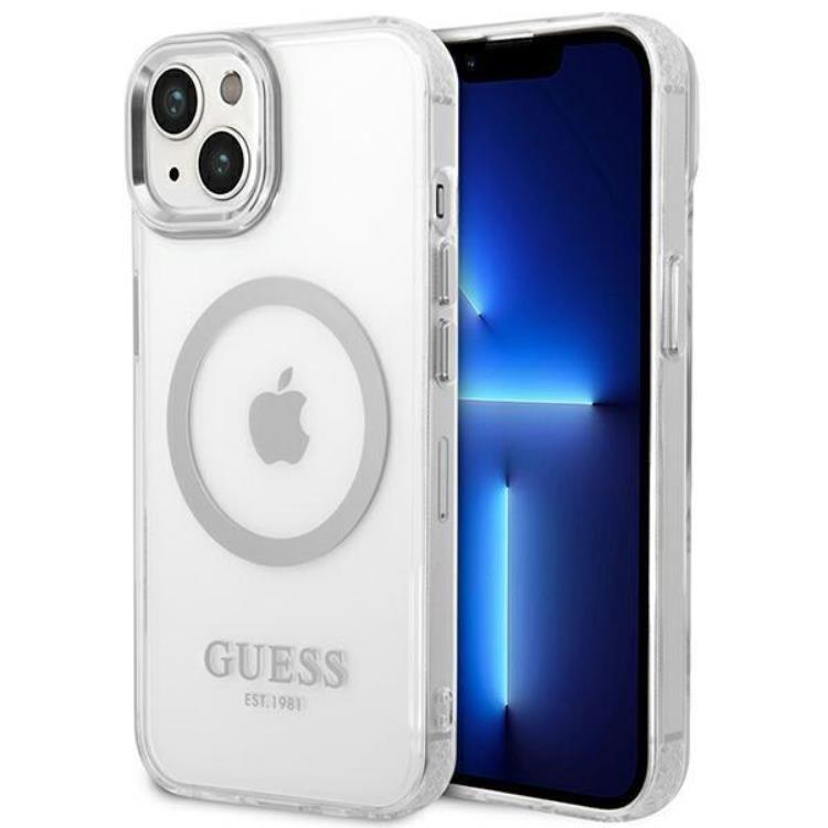 GUESS iPhone 14 Skal Magsafe Metal Outline - Silver | 2353 | AlltMobil