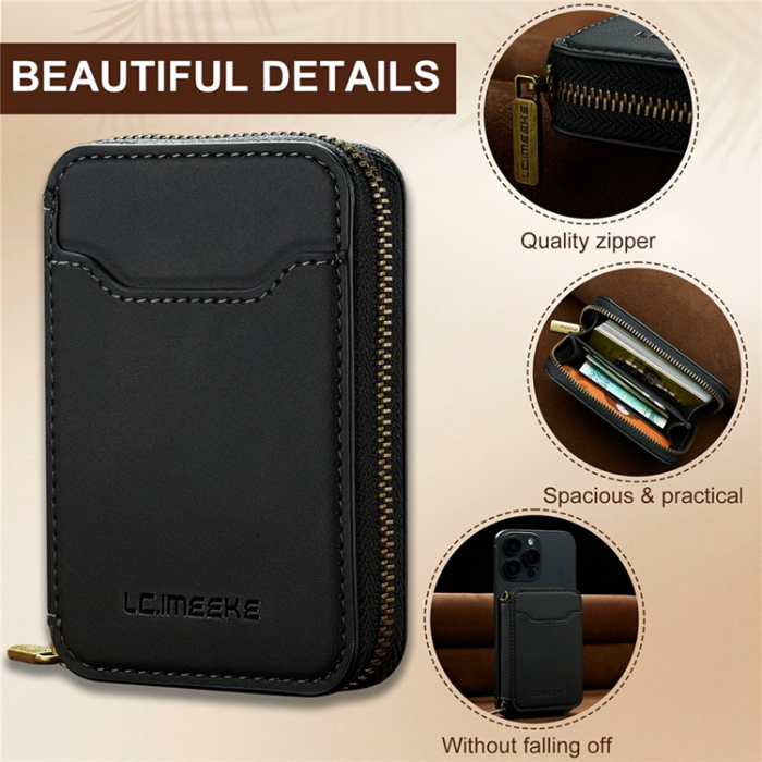 LC.imeeke - LC.IMEEKE Magsafe Korthållare L6 Zipper RFID Blocking - Svart