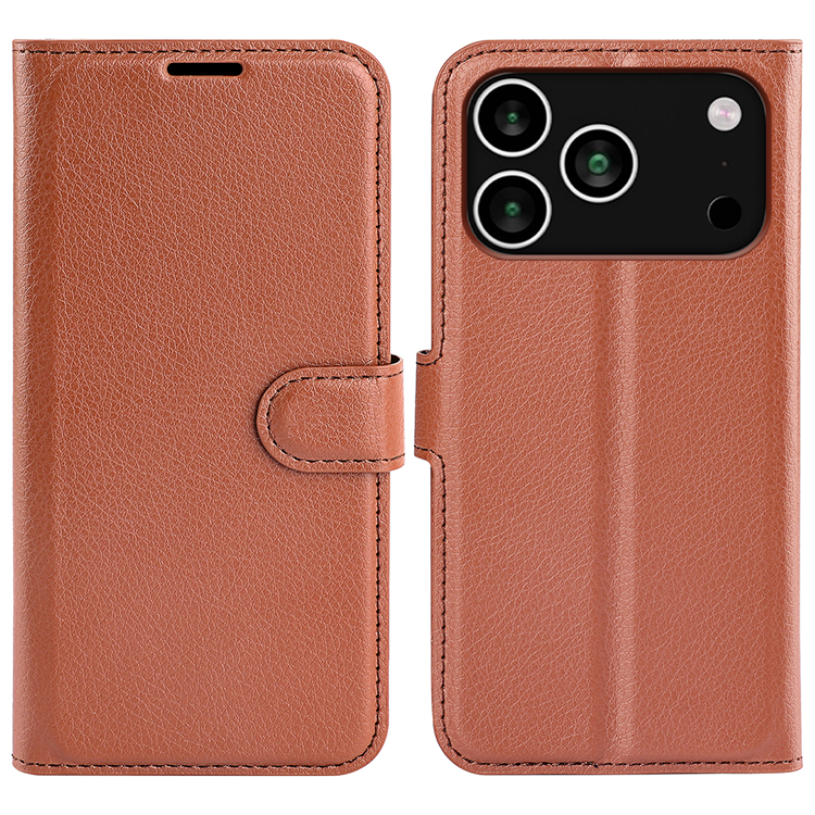iPhone 17 Pro Max Plånboksfodral Litchi Texture läder - Brun | 2353 | AlltMobil