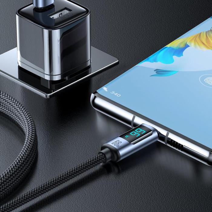 Joyroom - Joyroom USB-C till USB-A kabel 66W med LED display 1.2m - Svart
