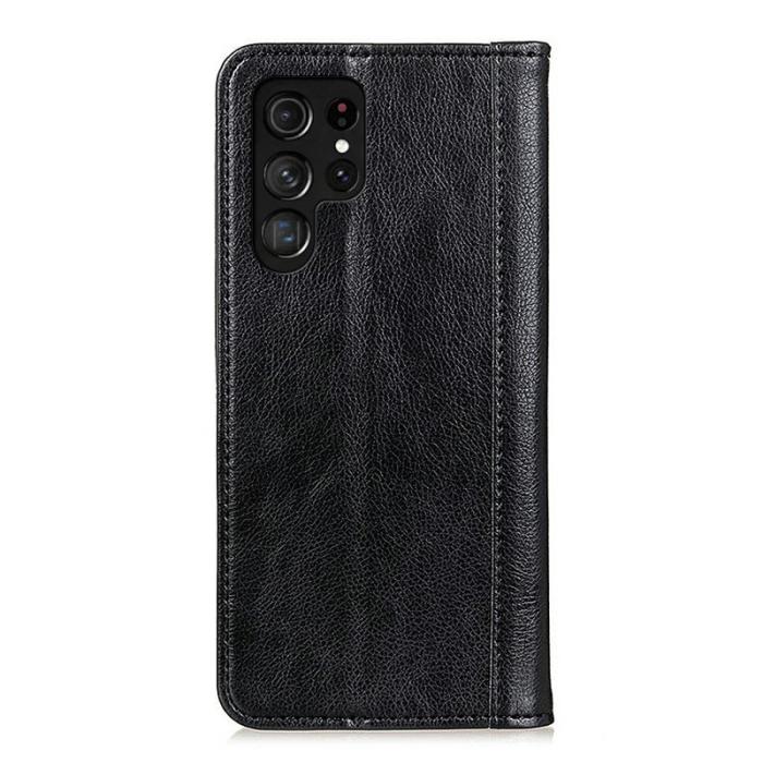 OEM - Samsung Galaxy S26 Ultra Plånboksfodral Äkta Läder Litchi Textur - Svart