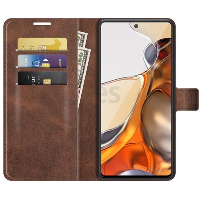 A-One Brand - Folio Flip Läder Fodral Xiaomi 11T / 11T Pro - Kaffe